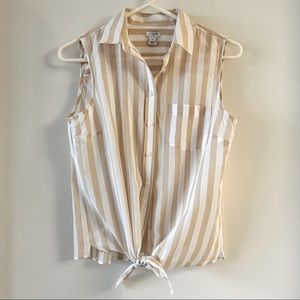 J. Crew Sleeveless Stripe Blouse with Tie Waist